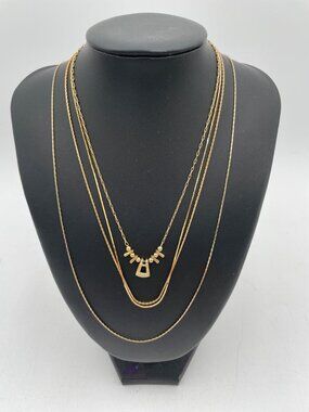 Layered Faux Gold Necklaces 4 Chains & Mini Pendant Design